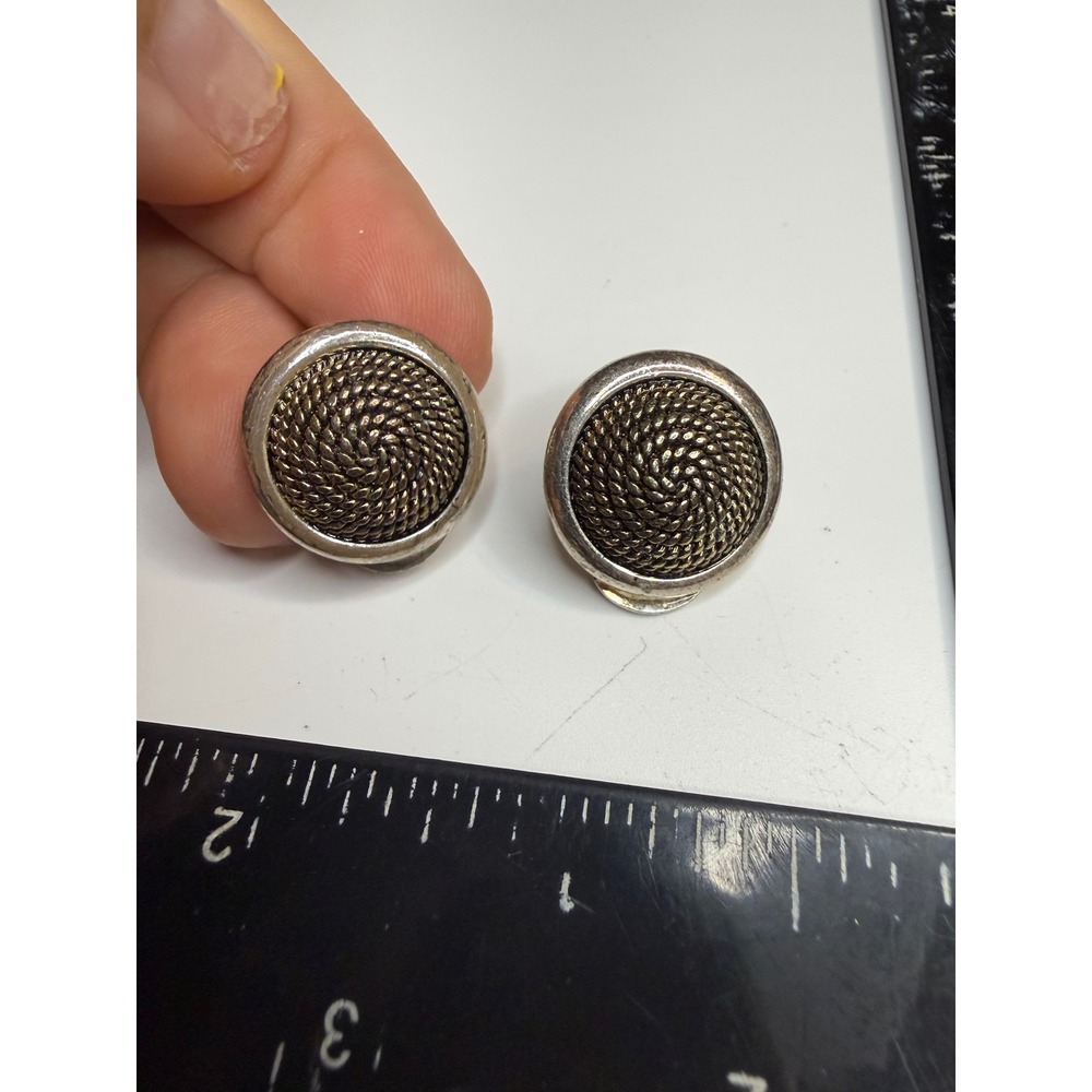 Monet Silver Tone Textured Dome Clip On Earrings Twisted Rope Round Studs